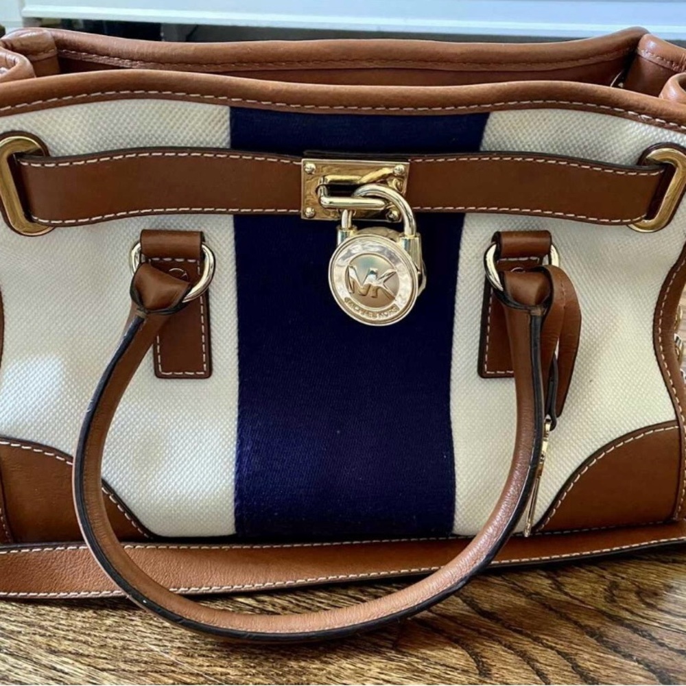 Michael Kors Tan and Navy Women's Bag w/ Gold hardware